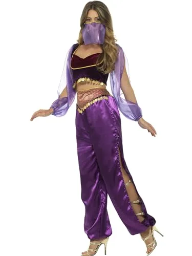 Smiffy's ▫️ Smiffys - Fato de princesa árabe, roxo com calças, véu superior e máscara, fatos de todo o mundo, fatos de princesa 2