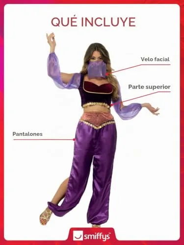Smiffy's ▫️ Smiffys - Fato de princesa árabe, roxo com calças, véu superior e máscara, fatos de todo o mundo, fatos de princesa 4