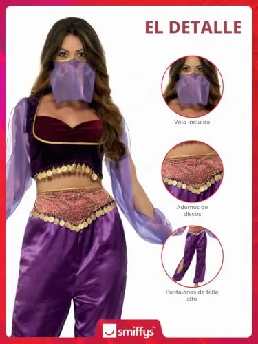 Smiffy's ▫️ Smiffys - Fato de princesa árabe, roxo com calças, véu superior e máscara, fatos de todo o mundo, fatos de princesa 5