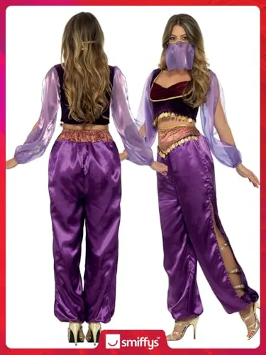 Smiffy's ▫️ Smiffys - Fato de princesa árabe, roxo com calças, véu superior e máscara, fatos de todo o mundo, fatos de princesa 6