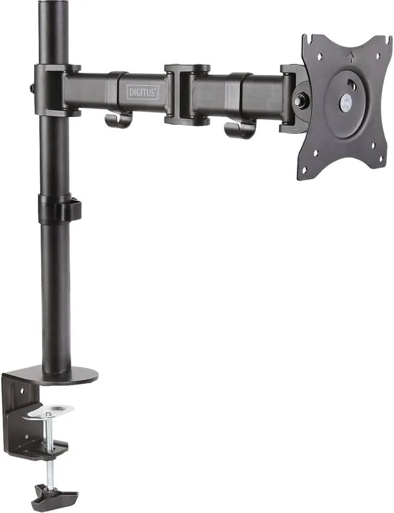 DIGITUS ▫️ Suporte para monitor - Braçadeira de secretária - 1 monitor - Até 27 polegadas - Até 1x 8 kg - VESA 75x75, 100x100 - Preto