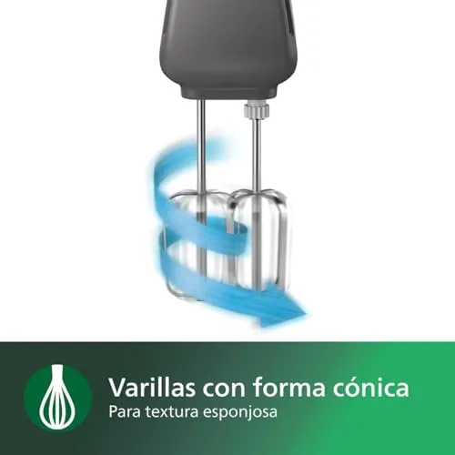 PHILIPS ▫️ Batedeira Série 5000 - Motor de 450 W, 5 velocidades e função Turbo, mistura potente e eficaz, copo cónico, fácil de esvaziar, cinzento cachemira (HR3741/00) 3