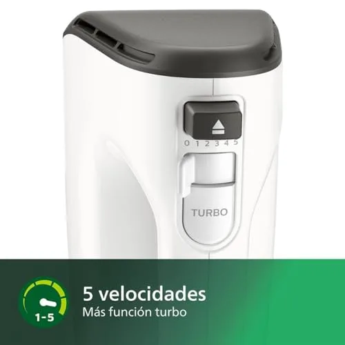 PHILIPS ▫️ Batedeira Série 5000 - Motor de 450 W, 5 velocidades e função Turbo, mistura potente e eficaz, copo cónico, fácil de esvaziar, cinzento cachemira (HR3741/00) 5
