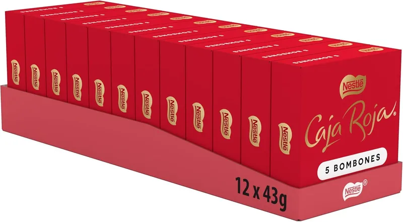 CAJA ROJA ▫️ Bombons de chocolate Nestlé - Embalagem de 12 x 45g