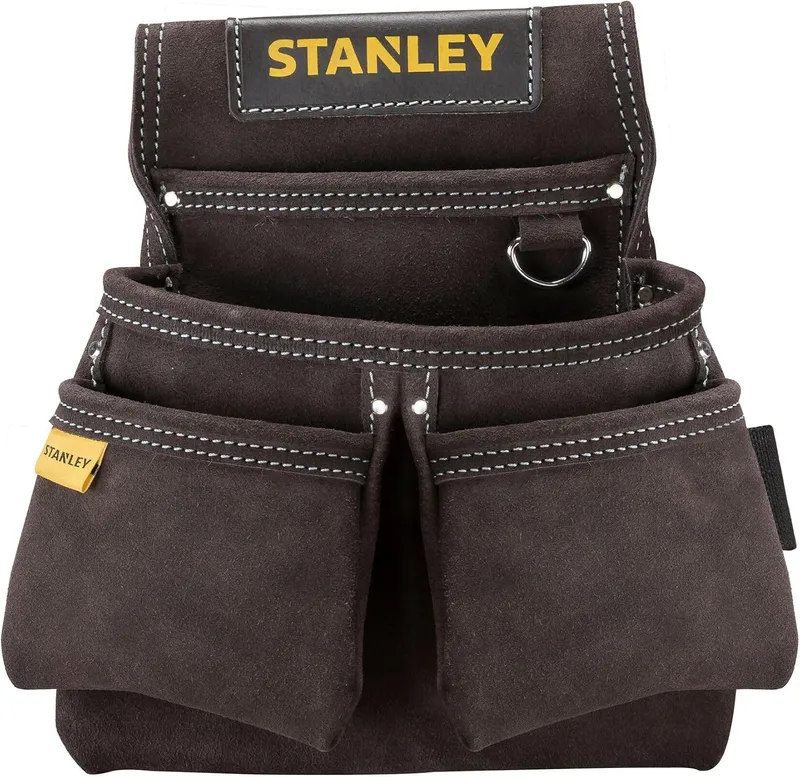 STANLEY ▫️ Bolsa de ferramentas em couro, 4 bolsos, suporte especial para fita métrica, costura dupla, abertura ampla para o cinto – 30 x 7 x 33 cm, STST1-80116