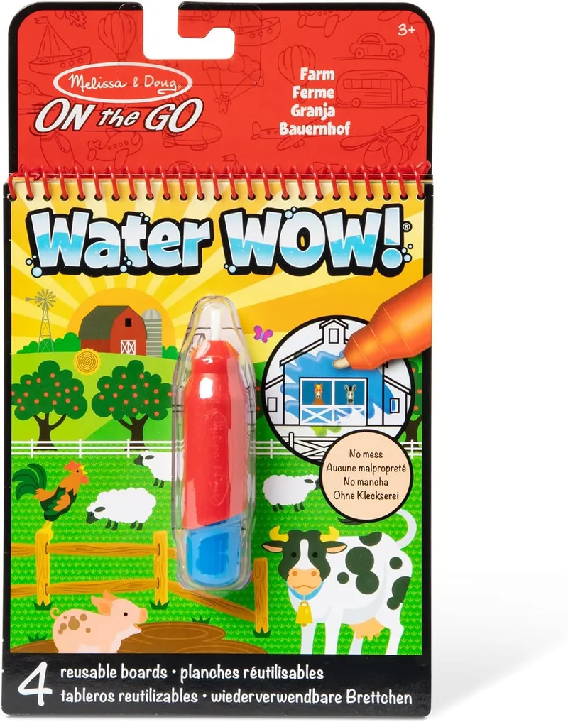 Melissa & Doug - Water Wow! Farm: Quadro de água reutilizável e caneta de água, 4 páginas reutilizáveis para pintar com água mágica - 6074888 - Trabalhos manuais para crianças - Prenda para crianças com mais de 3 anos - Trabalhos manuais para crianças - Prenda para crianças com mais de 3 anos