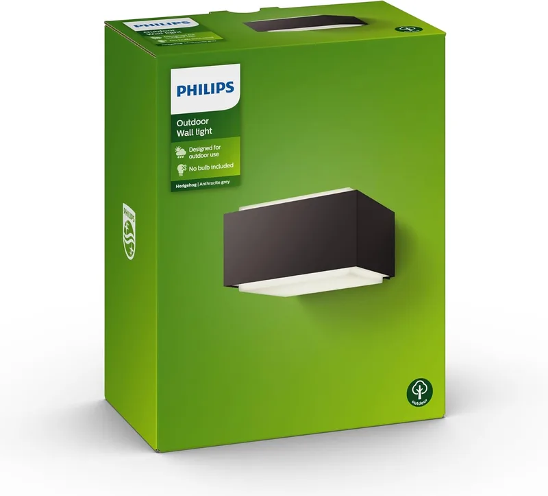 PHILIPS ▫️ Hedgehog, aplique de parede para exterior (42 W), resistente às intempéries, para iluminação decorativa moderna, E27, sem lâmpada, antracite