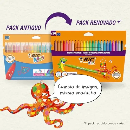 BIC ▫️ Kids Kid Couleur, marcadores laváveis para crianças, ponta média, cores variadas. Ideais para atividades criativas. Estuche com 36 marcadores. 3