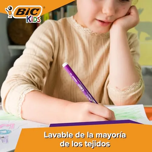 BIC ▫️ Kids Kid Couleur, marcadores laváveis para crianças, ponta média, cores variadas. Ideais para atividades criativas. Estuche com 36 marcadores. 6