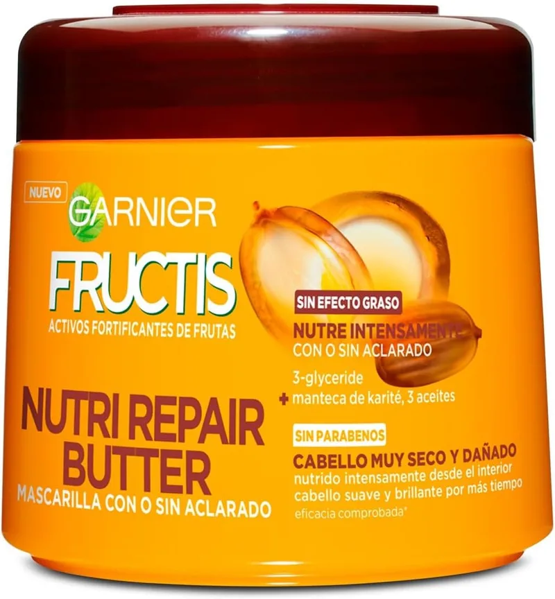 Garnier ▫️ Fructis Nutri Repair Butter - Máscara Fortificante que Nutre e Suaviza, com 3-glicérido, manteiga de karité e 3 óleos, 320 ml.