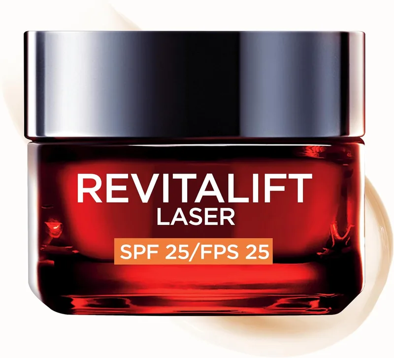 L'Oreal Paris ▫️ L'Oréal Paris Revitalift Laser Creme de Dia de Tripla Ação Nº1 Proteção Solar Anti-Idade SPF25 com Pró-Retinol, Ácido Hialurónico e Vitamina Cg. Reduz as rugas, dá firmeza e reduz as manchas, 50ml