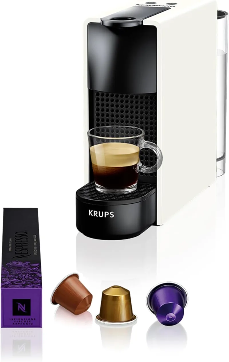 KRUPS ▫️ Nespresso Essenza Mini XN1101PR5 - Máquina de café de cápsulas Nespresso, compacta, 19 bar, desligamento automático, branca, cápsulas Nespresso, branca
