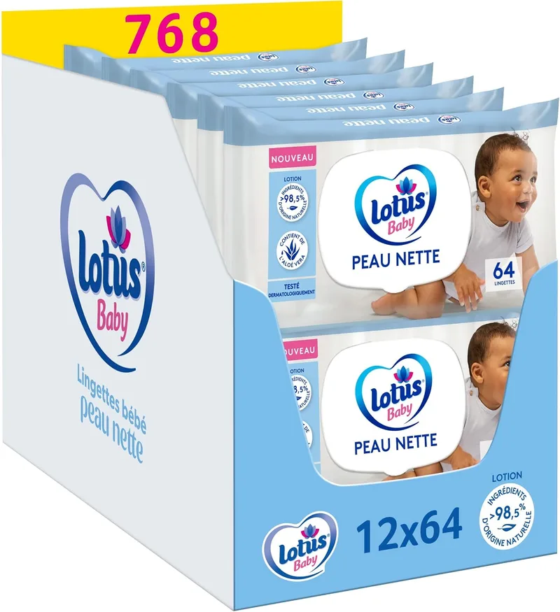 lotus Baby ▫️ Toalhitas para bebé, 768 toalhitas (embalagem de 12 x 64), hipoalergénicas e testadas dermatologicamente