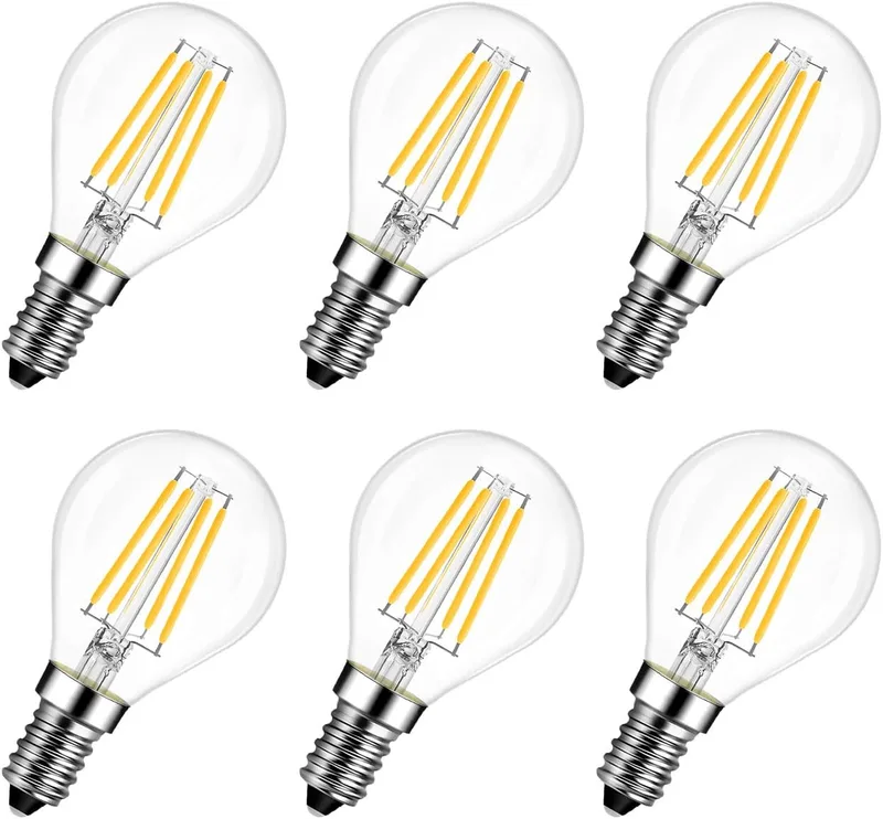 LVWIT ▫️ Lâmpadas LED de filamento para golfe E14 (casquilho fino) - 4 W equivalentes a 40 W, 470 lúmenes, cor branco quente 2700 K. Lâmpada retro vintage, não regulável - Embalagem de 6 unidades.