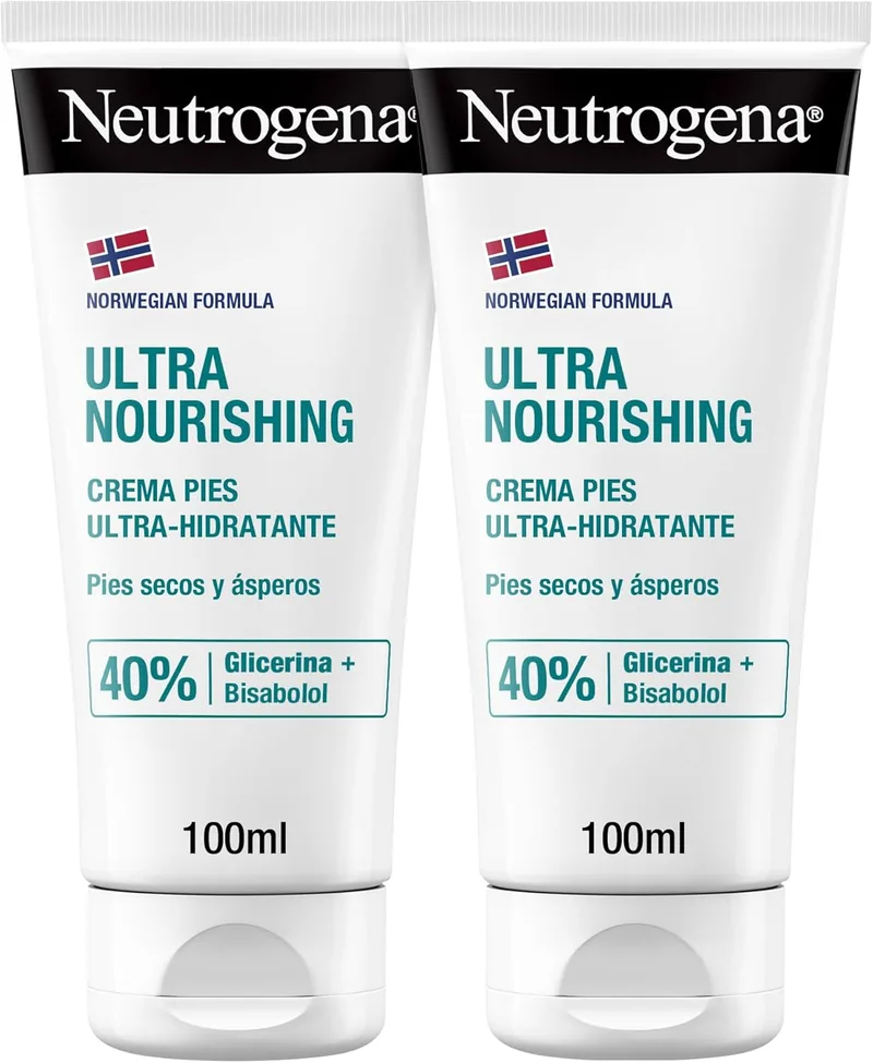 Neutrogena ▫️ Fórmula Norueguesa Creme para os Pés Ultra-Hidratante (embalagem de 2 x 100 ml), creme para pés secos e gretados, creme hidratante para os pés com 40% de glicerina e bisabolol