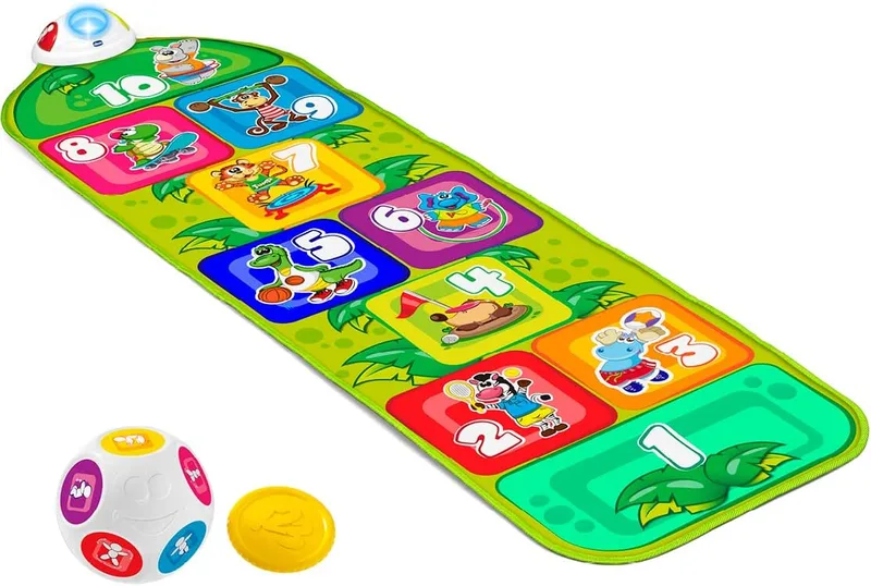 Chicco ▫️ Jump & Fit, Tapete musical eletrónico e interativo para crianças, com luzes e sons para brincar à amarelinha, 2 modos de jogo, 150 cm – Brinquedos para crianças dos 2 aos 5 anos
