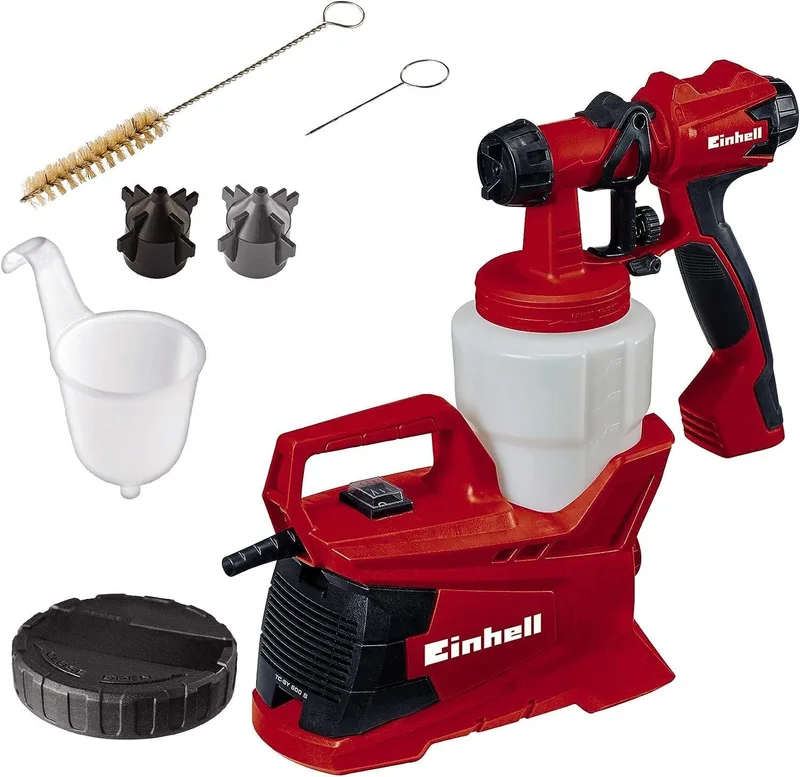 Einhell ▫️ Sistema de pulverização de tinta TC-SY 600 S (semi-estacionário, áreas de trabalho médias e grandes, para vernizes, esmaltes e tintas para paredes interiores) Preto, Vermelho