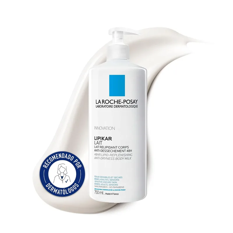 La Roche-Posay ▫️ La Roche Posay - Leite Hidratante Corporal, Adequado para Peles Secas, Muito Secas ou Atópicas, 48 Horas de Hidratação e Proteção, Fórmula com Niacinamida e Manteiga de Karité, Lipikar, 750 ml