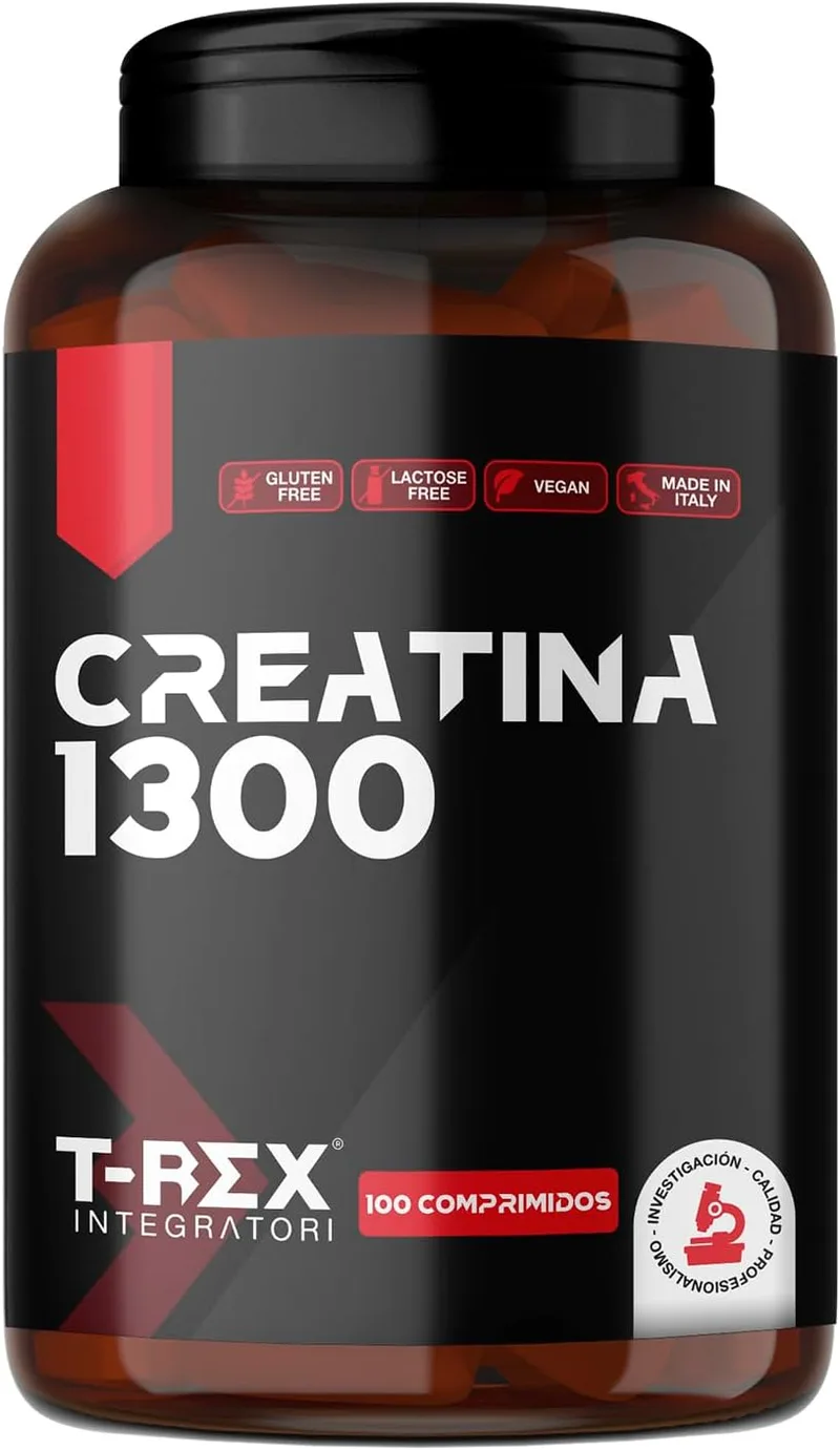 T-Rex Integratori ▫️ Creatina Monohidratada Micronizada 100 comprimidos de 1300 mg - Um suplemento alimentar para aumentar a massa muscular e a energia antes do treino.