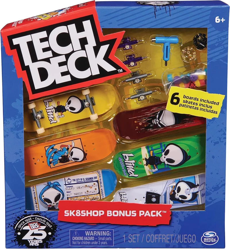 Tech Deck ▫️ Finger Skate - Conjunto de 6 pranchas Fingerboards: Autênticos mini-skates para os dedos de 96 mm, colecionáveis da Sk8Shop, pacote bónus para fingerboarding - Brinquedos para crianças a partir dos 6 anos