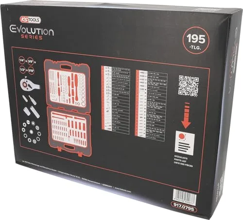 KS Tools ▫️ 917.0795 Conjunto de chaves de soquete de 1/4" + 3/8" + 1/2", 195 peças. 6