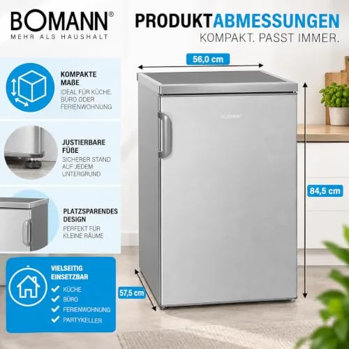 Bomann ▫️ Frigorífico com congelador - Refrigerador de bebidas com capacidade de 120 L e 2 prateleiras de vidro - - Frigorífico pequeno com regulação contínua da temperatura - Aço inoxidável KS 2194.1 6