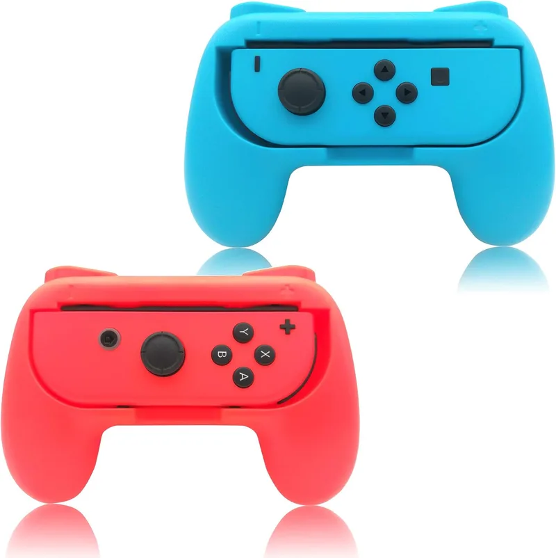 FYOUNG ▫️ Controladores para Joy-Con da Nintendo Switch, suaves ao toque, antiderrapantes e resistentes a riscos, em azul e vermelho | (Não compatível com a Switch 2) Punhos ergonómicos para o modo portátil, suporte acessório confortável