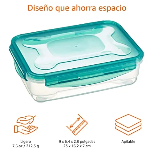 Amazon Basics ▫️ Recipientes herméticos com tampa de plástico sem BPE, empilháveis e adequados para frigorífico/congelador, micro-ondas e máquina de lavar louça. Conjunto de 3 peças de 1,2 l, translúcido 2