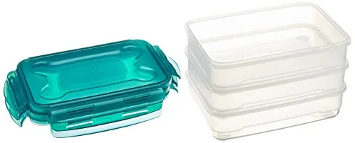 Amazon Basics ▫️ Recipientes herméticos com tampa de plástico sem BPE, empilháveis e adequados para frigorífico/congelador, micro-ondas e máquina de lavar louça. Conjunto de 3 peças de 1,2 l, translúcido 6