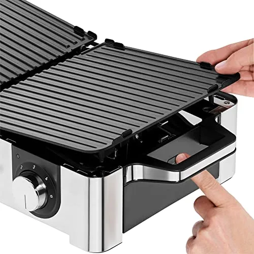 WMF ▫️ Lono - Mastergrill, Grelhador Elétrico de 2400 W, Superfície antiaderente, 2 placas amovíveis com regulador de temperatura individual, acabamentos em aço inoxidável Cromargan, cor prateada/preta 4