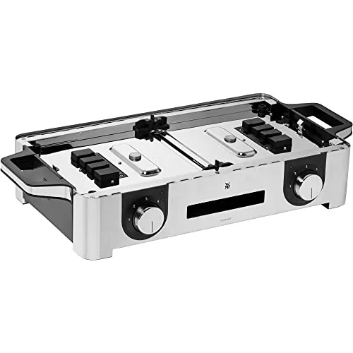 WMF ▫️ Lono - Mastergrill, Grelhador Elétrico de 2400 W, Superfície antiaderente, 2 placas amovíveis com regulador de temperatura individual, acabamentos em aço inoxidável Cromargan, cor prateada/preta 6