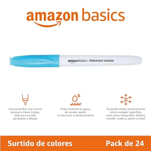 Amazon Basics ▫️ Marcadores permanentes, 24 unidades, sortido 4