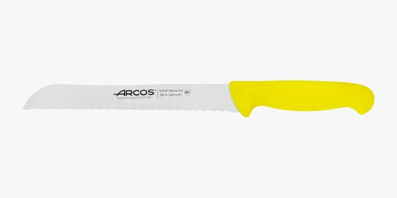 Arcos ▫️ Faca de Pão com Lâmina Dentada em Aço Inoxidável NITRUM 200 mm - Corte Preciso e Duradouro - Cabo em Polipropileno Amarelo - Série 2900