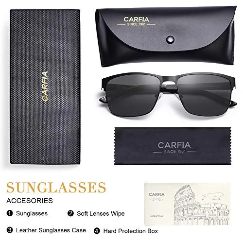 Carfia ▫️ Óculos de sol para homem com proteção UV, polarizados e espelhados, para condução, caminhadas e basebol, armação quadrada 6