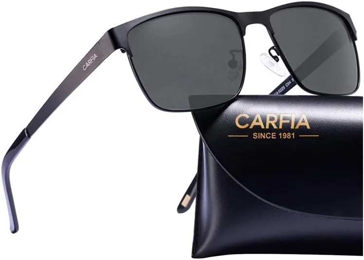 Carfia ▫️ Óculos de sol para homem com proteção UV, polarizados e espelhados, para condução, caminhadas e basebol, armação quadrada