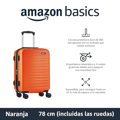 Amazon Basics ▫️ Mala Rígida Grande - Bagagem de Viagem Extensível em ABS com 4 Rodas Duplas Giratórias - Resistente a arranhões e leve - 78 x 52,6 x 32 cm - Laranja Queimado 2