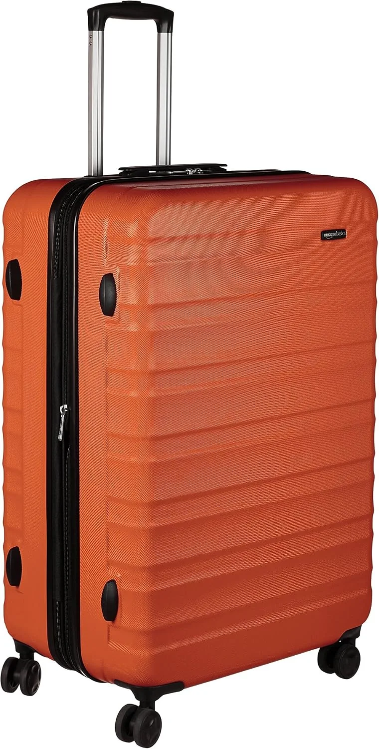 Amazon Basics ▫️ Mala Rígida Grande - Bagagem de Viagem Extensível em ABS com 4 Rodas Duplas Giratórias - Resistente a arranhões e leve - 78 x 52,6 x 32 cm - Laranja Queimado