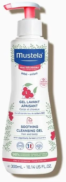 Mustela ▫️ Abacate Perseose Gel de Limpeza Suavizante Biológico, Corpo e Cabelo, Bebé e Toda a Família - Limpeza Diária Específica para as Peles Sensíveis, 98% Ingredientes de Origem Natural (300ml)