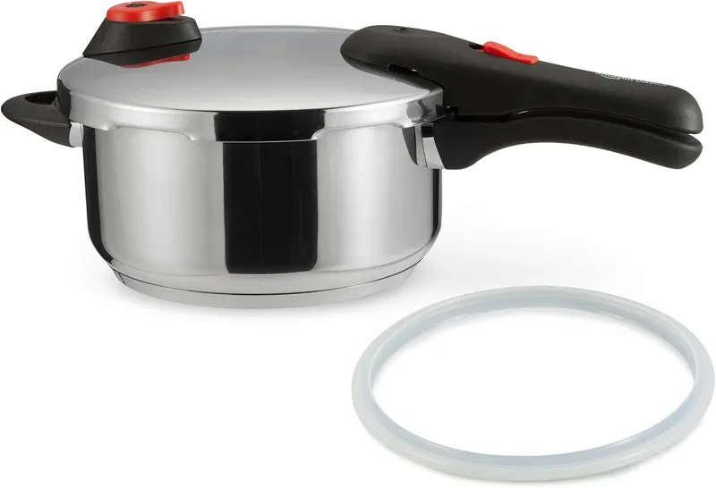 Amazon Basics ▫️ Panela de pressão em aço inoxidável, adequada para placas de indução, 4 litros, prateada