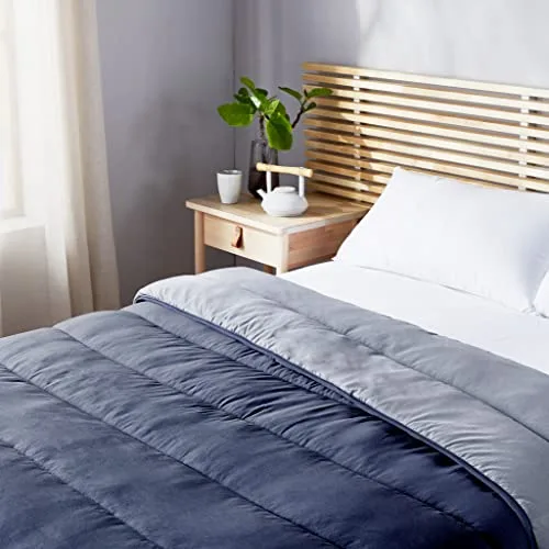 PIKOLIN ▫️ Home - Edredão reversível com enchimento de fibra de 300 gr - Edredão para cama 100/105 - Toque de penas, quente, respirável, cor cinzento claro/cinzento natural, 180 x 220 cm 3