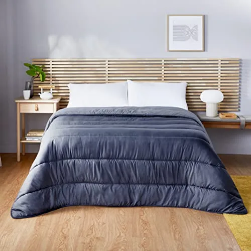 PIKOLIN ▫️ Home - Edredão reversível com enchimento de fibra de 300 gr - Edredão para cama 100/105 - Toque de penas, quente, respirável, cor cinzento claro/cinzento natural, 180 x 220 cm 4