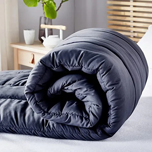 PIKOLIN ▫️ Home - Edredão reversível com enchimento de fibra de 300 gr - Edredão para cama 100/105 - Toque de penas, quente, respirável, cor cinzento claro/cinzento natural, 180 x 220 cm 5