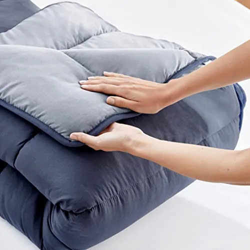 PIKOLIN ▫️ Home - Edredão reversível com enchimento de fibra de 300 gr - Edredão para cama 100/105 - Toque de penas, quente, respirável, cor cinzento claro/cinzento natural, 180 x 220 cm 6