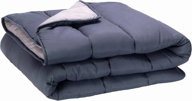 PIKOLIN ▫️ Home - Edredão reversível com enchimento de fibra de 300 gr - Edredão para cama 100/105 - Toque de penas, quente, respirável, cor cinzento claro/cinzento natural, 180 x 220 cm