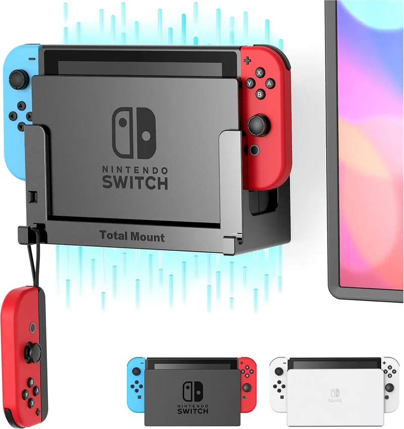 TotalMount ▫️ Innovelis Suporte de parede para a consola Nintendo Switch (não compatível com o modelo OLED) com gestão do calor e clipe de segurança preto
