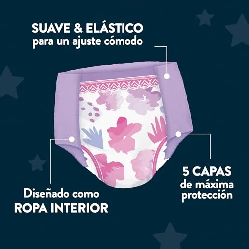 HUGGIES ▫️ DryNites Fraldas Noturnas para Meninas 3-4 (16-23 kg), clinicamente testadas com 5 camadas de máxima proteção noturna, 4 embalagens de 16, total de 64 fraldas absorventes 2