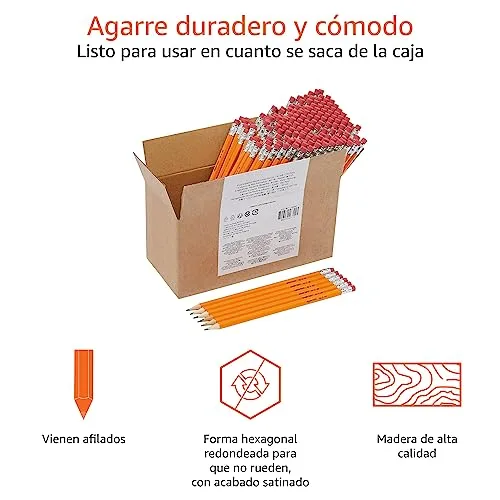 Amazon Basics ▫️ Lápis de grafite 2HB com revestimento de madeira, pré-afiados, sem manchas, com ponta de borracha, para a escola, embalagem de 150 unidades 4