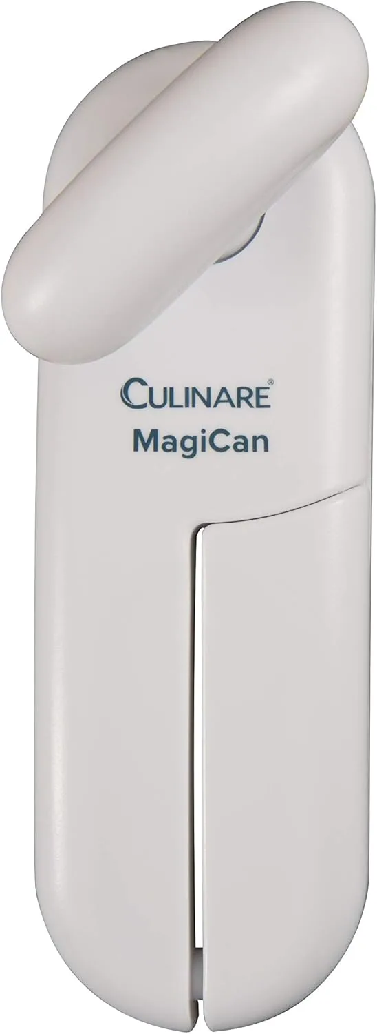 Culinare ▫️ Abridor de latas manual MagiCan, branco, plástico/aço inoxidável, com pega reforçada, prático, abre latas de qualquer tamanho