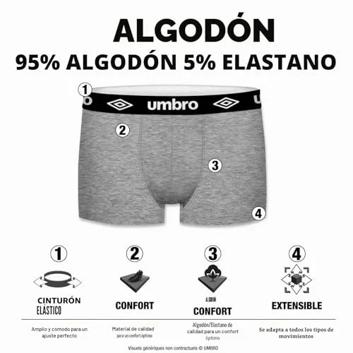 Umbro ▫️ Cuecas Boxer de Algodão para Homem, Roupa Interior Masculina, Confortáveis, Suaves (Conjunto de 4) 2