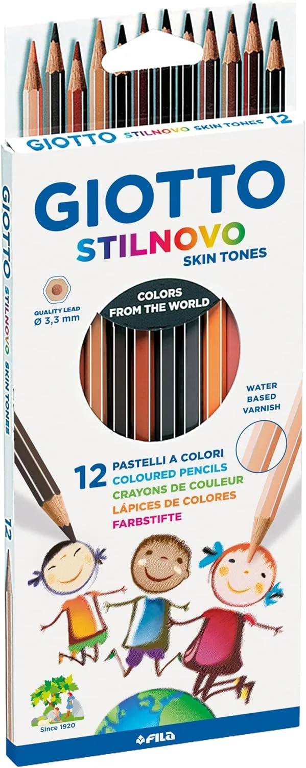 Giotto ▫️ Stilnovo Skin Tones, Lápis de cor Skin Tones, forma hexagonal, grafite 3,3 mm, cores sortidas, 12 unid.